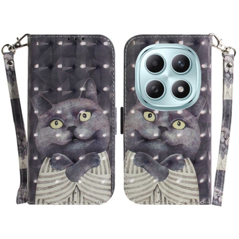 Lederhüllen Für Xiaomi Redmi Note 15 5g Graue Katze Mit Umhängeband