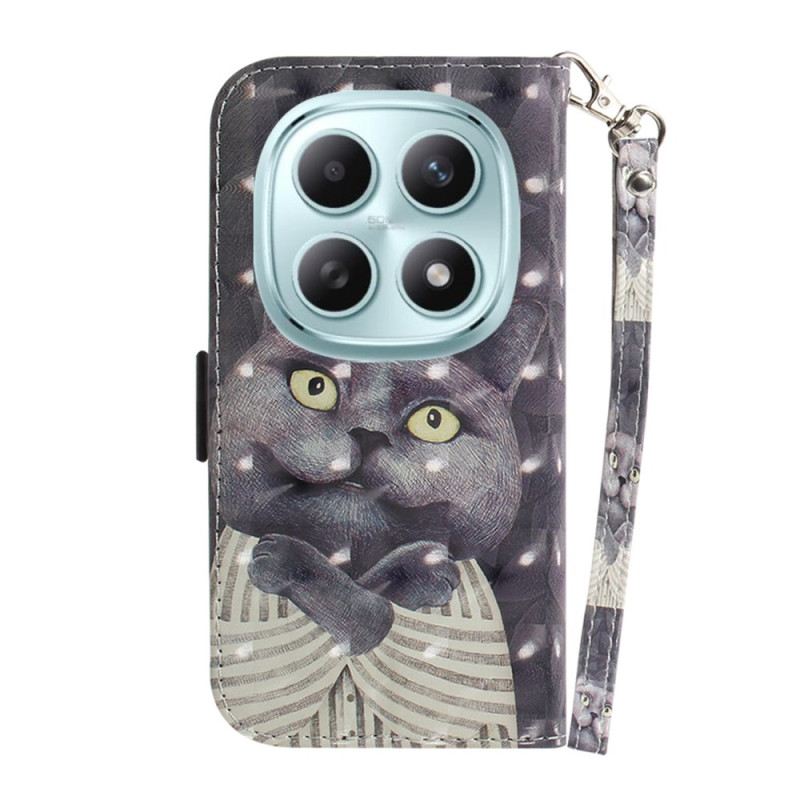 Lederhüllen Für Xiaomi Redmi Note 15 5g Graue Katze Mit Umhängeband