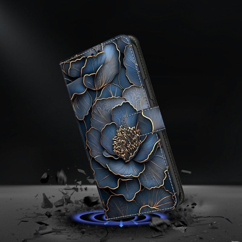 Lederhüllen Xiaomi Redmi Note 15 5g Blau-goldene Pfingstrose