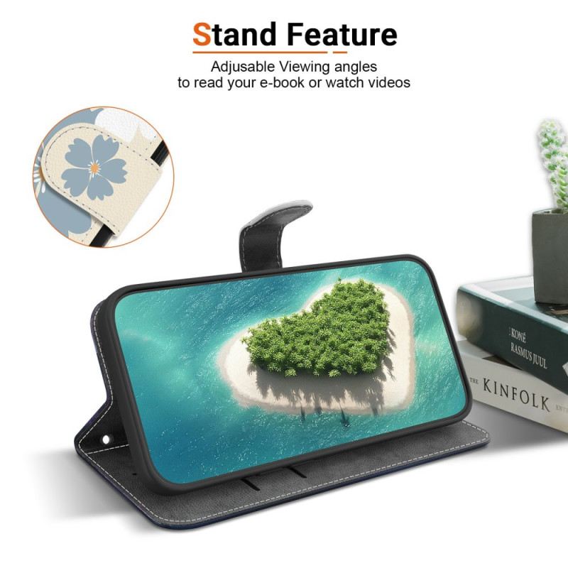 Lederhüllen Xiaomi Redmi Note 15 5g Handyhülle Blaue Gänseblümchen