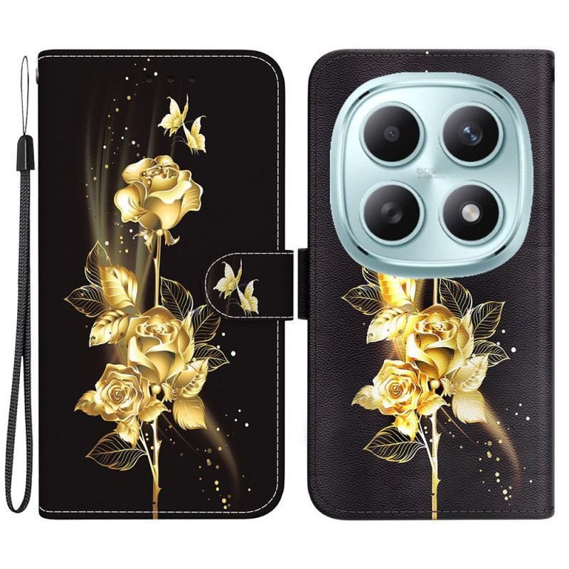 Lederhüllen Xiaomi Redmi Note 15 5g Handyhülle Goldene Schmetterlinge Und Rosa