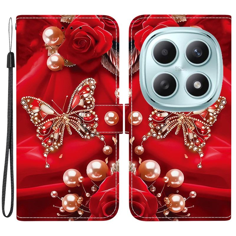 Lederhüllen Xiaomi Redmi Note 15 5g Handyhülle Perlmuttrosa Schmetterling