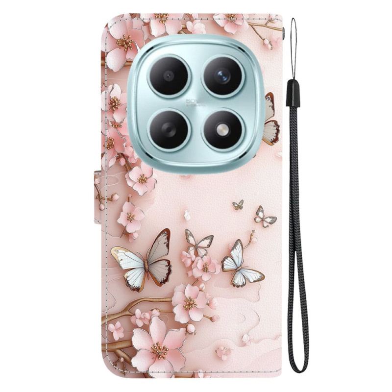 Lederhüllen Xiaomi Redmi Note 15 5g Handyhülle Rosa Schmetterlinge