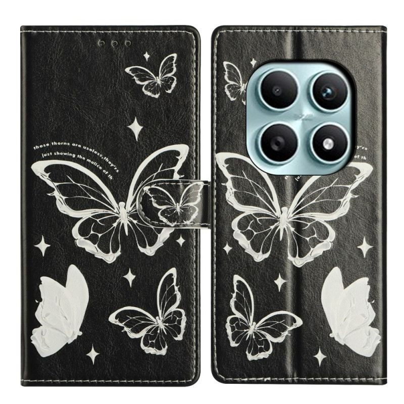 Lederhüllen Xiaomi Redmi Note 15 5g Handyhülle Schwarz-weiße Schmetterlinge