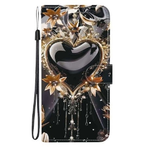 Lederhüllen Xiaomi Redmi Note 15 5g Handyhülle Schwarzes Und Goldenes Herz