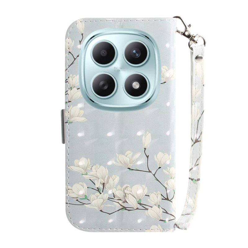 Lederhüllen Xiaomi Redmi Note 15 5g Handyhülle Weiße Magnolien Mit Umhängeband