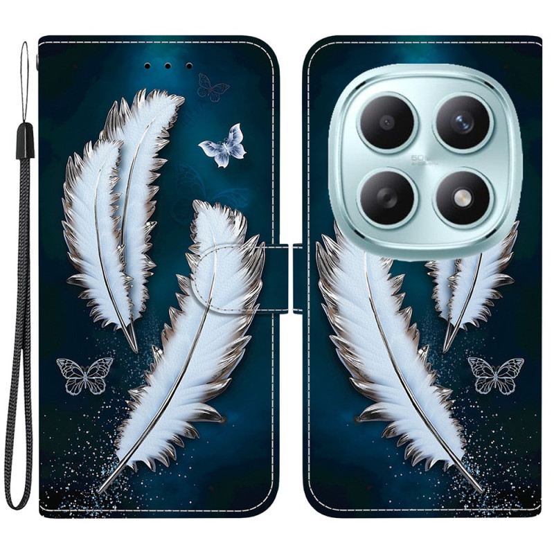 Lederhüllen Xiaomi Redmi Note 15 5g Weiße Federn