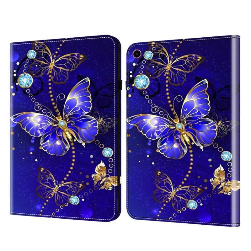Case iPad (2025) Blaue Und Goldene Schmetterlinge