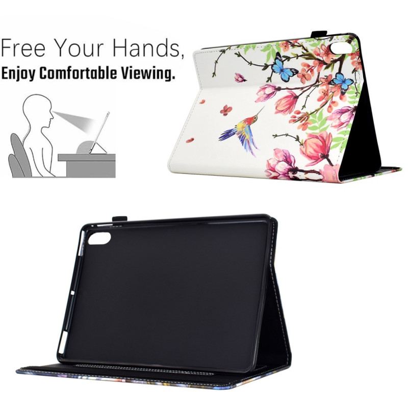 Case iPad (2025) Blumen- Und Vogelmuster
