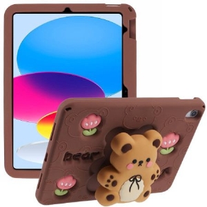 Case iPad (2025) Handyhülle Teddybär-ständer Und Tulpenmuster