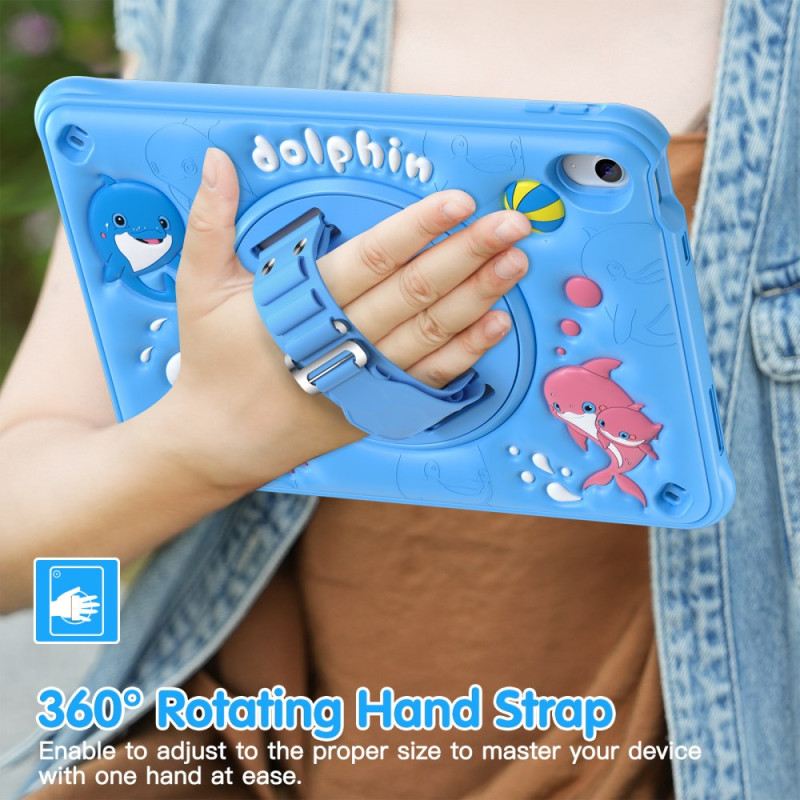 Hülle iPad (2025) Handyhülle Delfin-drehständer Mit Gurt Für Kinder