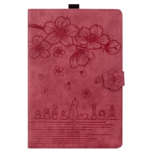 Lederhüllen iPad (2025) Handyhülle Kirschblüten Und Katzen