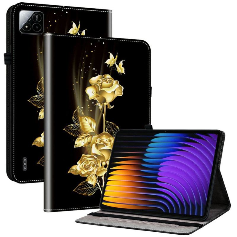 Lederhüllen Xiaomi Pad 7 / 7 Pro Handyhülle Goldene Rosen Und Schmetterlinge